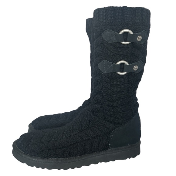 Y2K “UGG Australia” Black Cable Knit Boots with Buckle Style Detailing - Picture 2 of 8